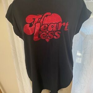 Black T-Shirt with Red Glitter Heartless Design